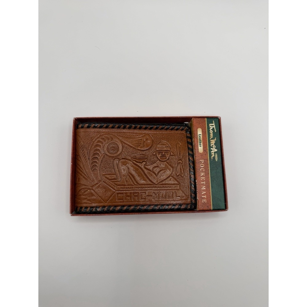 Vintage Thom McAn Pocketmate Leather Wallet CHAC-MOOL Tooled Aztec Maya New NIB